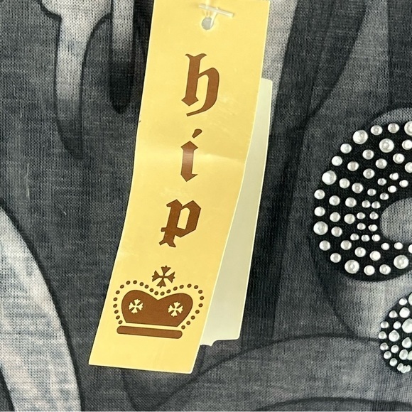 NEW-H.I.P tee brand scroll design, rhinestone FDL chick crew neck t-Shirt top - Picture 9 of 11